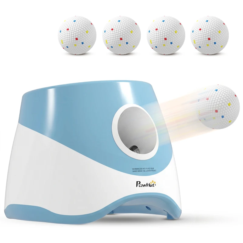 PawHut Automatic Dog Ball Launcher with 5 ETPU Balls 2.3", 3 Distance Settings 20ft, 33ft, 46ft, Blue