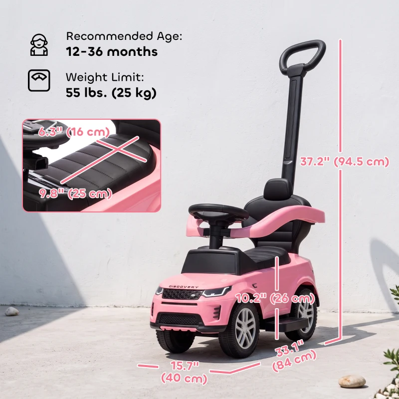 Qaba Land Rover Discovery Licensed 2-in-1 Ride On Push Car with Removable Parent Handle, Under-Seat Storage, Pink