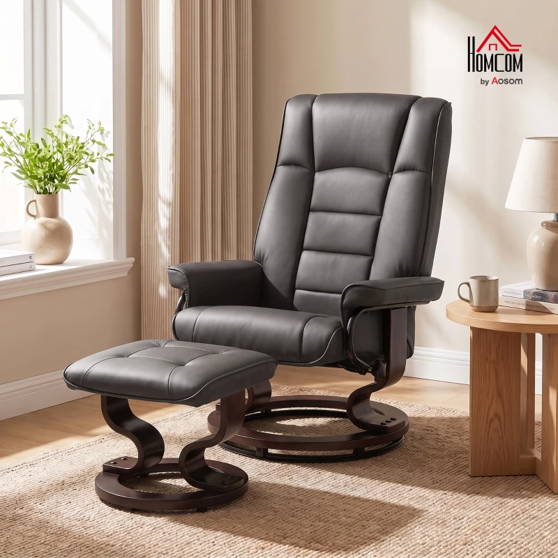 HOMCOM Faux Leather Reclining Chair with Ottoman, Manual Recliner with Tufted Back and Wood Frame for Living Room, Brown