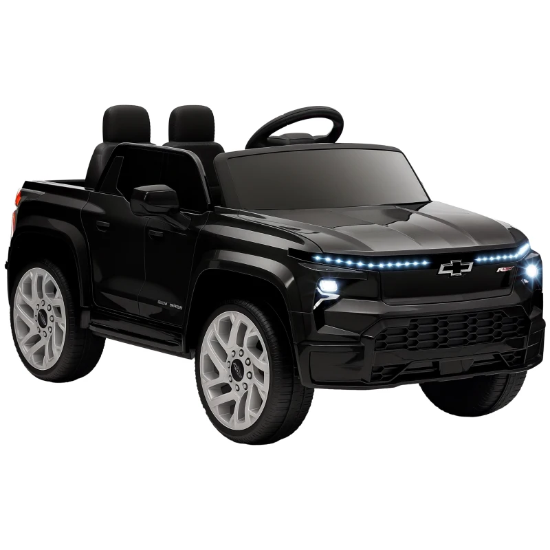 Qaba 12V CHEVROLET SILVERADO EV RST Licensed Kids Car w/ Remote, Spring Suspension, Soft Start, Training Wheels, Black