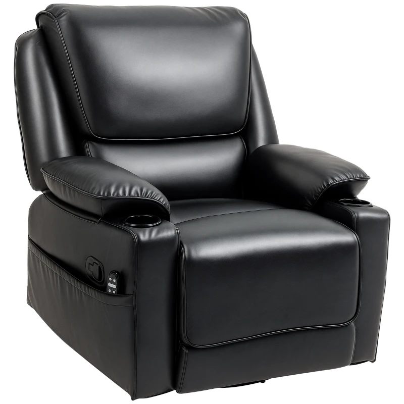 HOMCOM Recliner Massage Armchair with Heat Oversized Swivel Rocker with Footrest Remote and Side Pockets Black