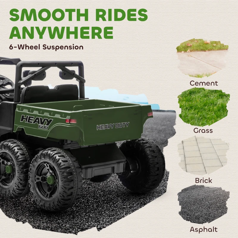 Qaba 24V 4WD Kids Ride On Car with 6 Wheels, Electric Ride On Car with Dump Bed, Remote for 3-6 Years, Green