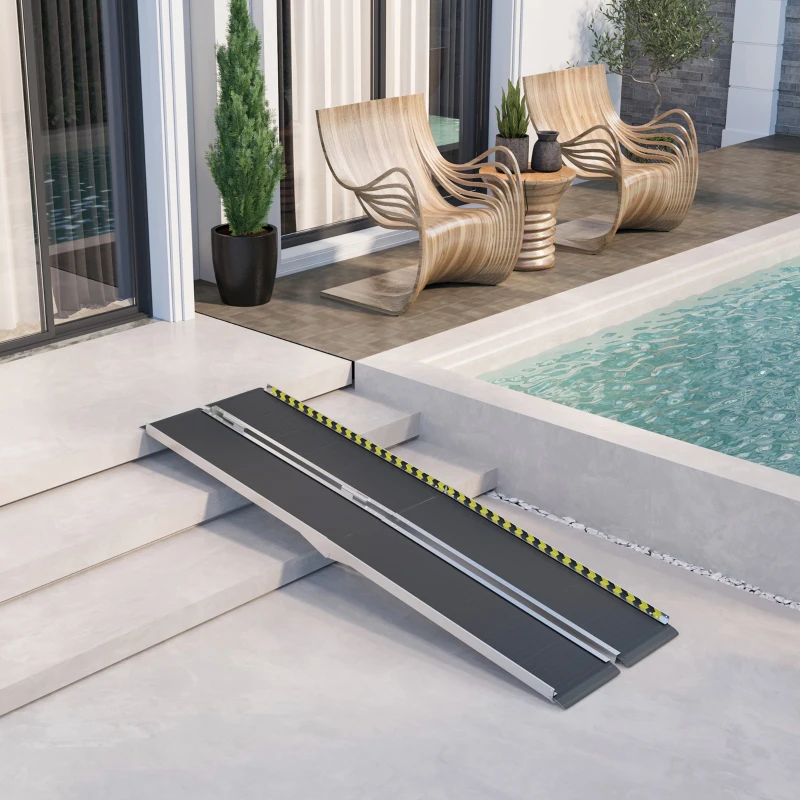 HOMCOM FSA/HSA Eligible Wheelchair Ramp, 8FT Foldable Threshold Ramp, Aluminum Handicap Ramp with Non-Slip Surface, Transition Plates Above and Below for Home, Doorways, Steps, 600lbs Capacity