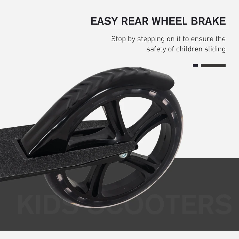 Aosom Kids Foldable Kick Scooter with Adjustable Height, Soft Textured Handles, Wide Deck, Brakes for Ages 7-14, 29.5" H - 39" H, Black