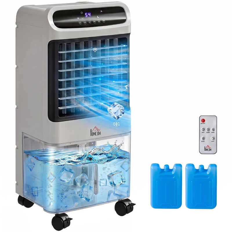 HOMCOM 3-In-1 Ice Cooling Fan, Mobile Evaporative Air Cooler with Remote, Timer, Oscillating for Home Office, Bedroom, Gray