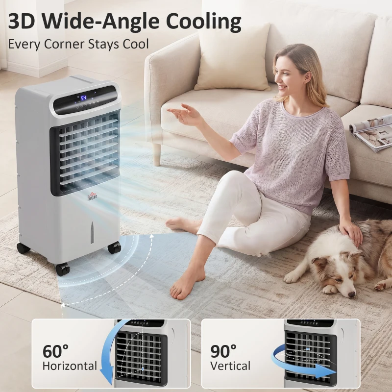 HOMCOM 3-In-1 Ice Cooling Fan, Mobile Evaporative Air Cooler with Remote, Timer, Oscillating for Home Office, Bedroom, Gray