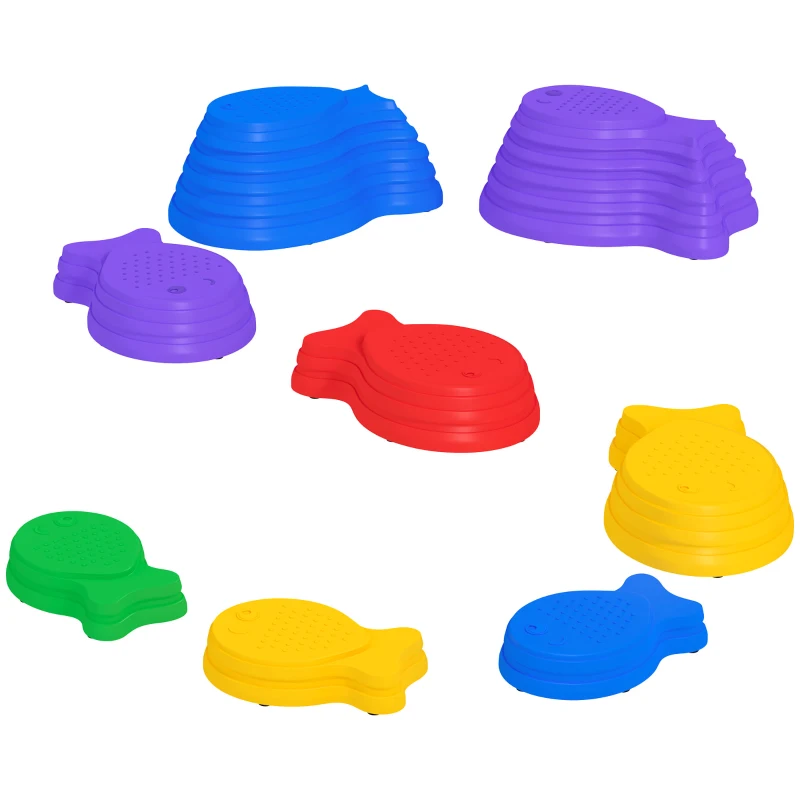 Outsunny 8pcs Balance Stepping Stones for Kids, Fish Style Non-slip Obstacle Course, Larger Size Stackable Balance Blocks Indoor Outdoor