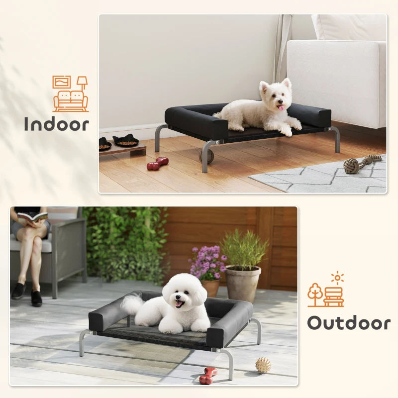 PawHut Elevated Dog Bed, Portable Raised Dog Cot with Breathable Mesh, Removable and Water-Resistant Bolsters, Black