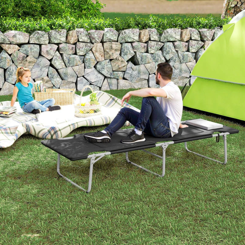 Outsunny Folding Camping Cot Sleeping Beds for adults Office Outdoor Hiking Portable, Black