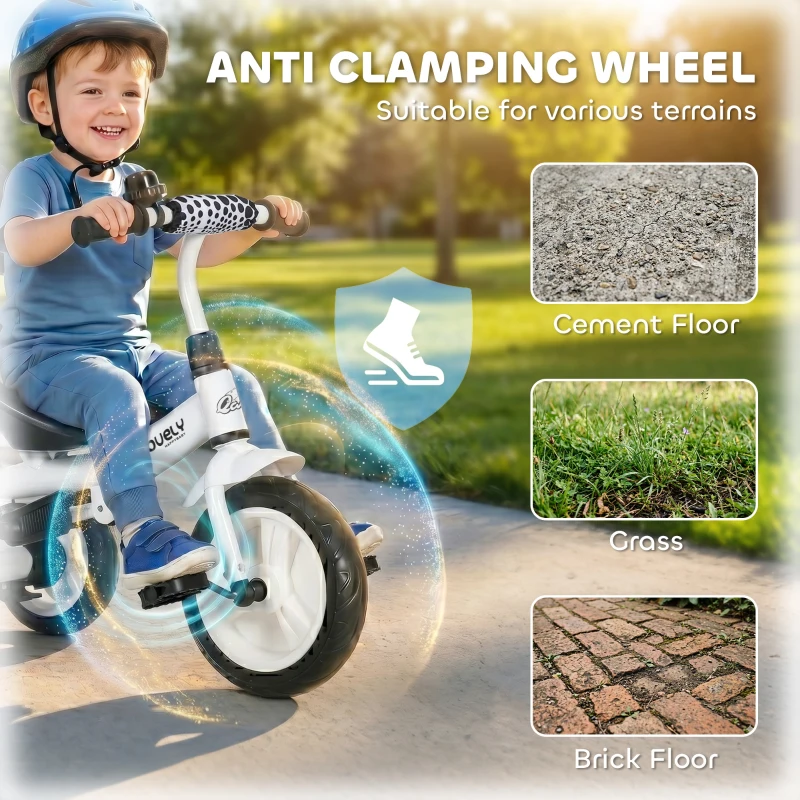 Qaba 6 in 1 Kids Tricycle with Removable Handlebar and Canopy, White