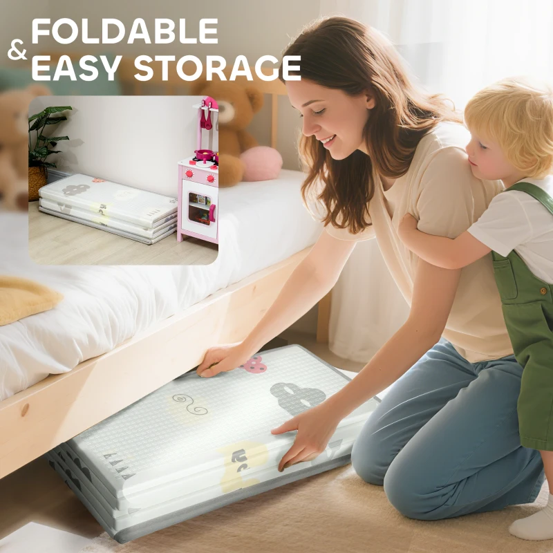 Qaba Foldable & Reversible Baby Play Mat, 79" x 71" Foam Floor Mat, Non-Slip Waterproof Crawling, Alphabet & Cloud Design