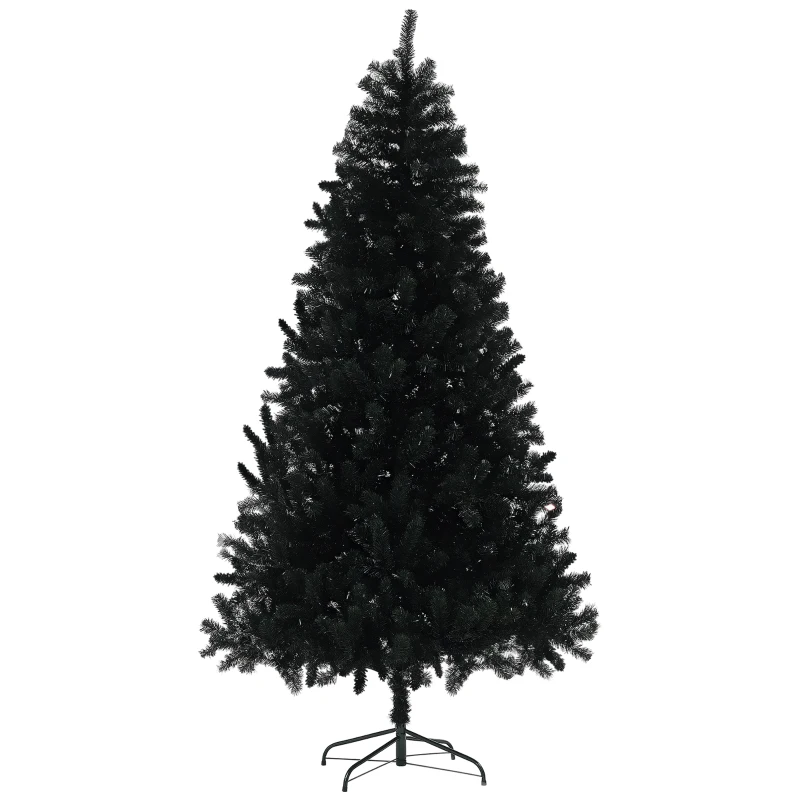 HOMCOM 7.5ft Unlit Artificial Black Christmas Tree, Holiday Decor with 1346 Branch Tips, Auto Open and Steel Base