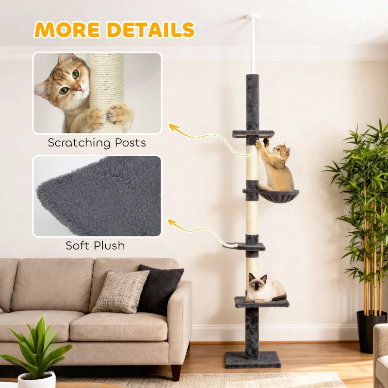 PawHut 8.5ft Cat Climbing Tree 5-Tier Kitty Activity Center with Scratching Post  Dark Grey