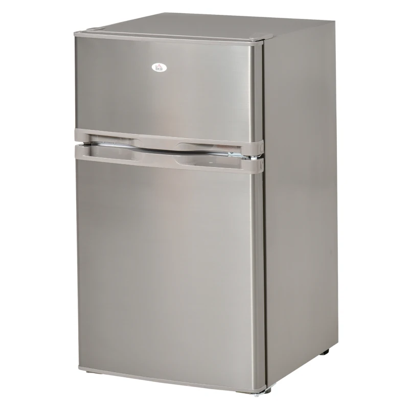 HOMCOM Mini Fridge with Freezer Compact Refrigerator 3 Cu Ft with 2 Doors Adjustable Temperature Removable Glass Shelves and Reversible Door for Office Motor Home Dormitory Apartment Bedroom Silver