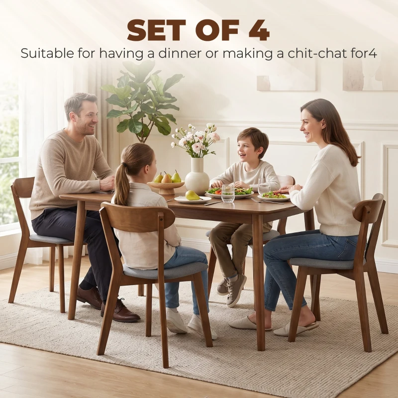 HOMCOM Dining Chairs Upholstered Linen-Look Kitchen Chairs Rubberwood Legs Set of 4 Grey and Brown