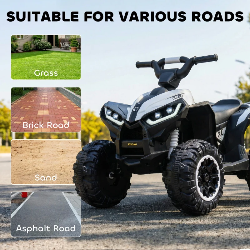 Aosom Kids 4 Wheeler Quad with Music, Headlights, High & Low Speed, Kids ATV for 3-5 Years Old Boys & Girl, White