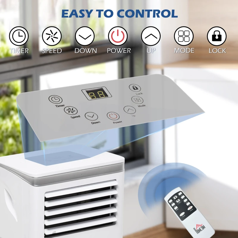 HOMCOM 8000 BTU Portable Air Conditioner for Rooms Uo to 344 Sq.Ft., 4-in-1 Mobile AC Unit with Dehumidifier, Cooling Fan, Sleep Mode, Remote, 24H Timer, Window Installation Kit, White