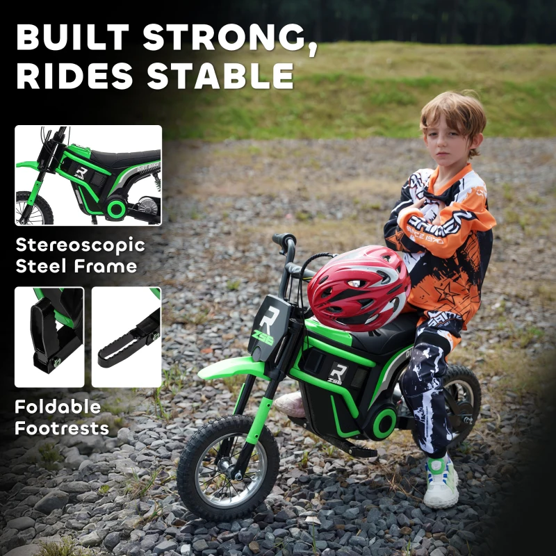 Aosom 24V 350W Electric Dirt Bike Up to 15 MPH w/ Twist Grip Throttle, Green