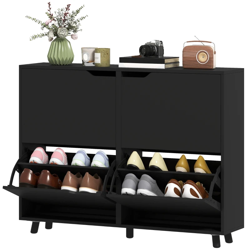 HOMCOM Narrow Shoe Cabinet, Shoe Storage Cabinet with 4 Flip Drawers and Adjustable Shelves for 16 Pairs of Shoes, Black