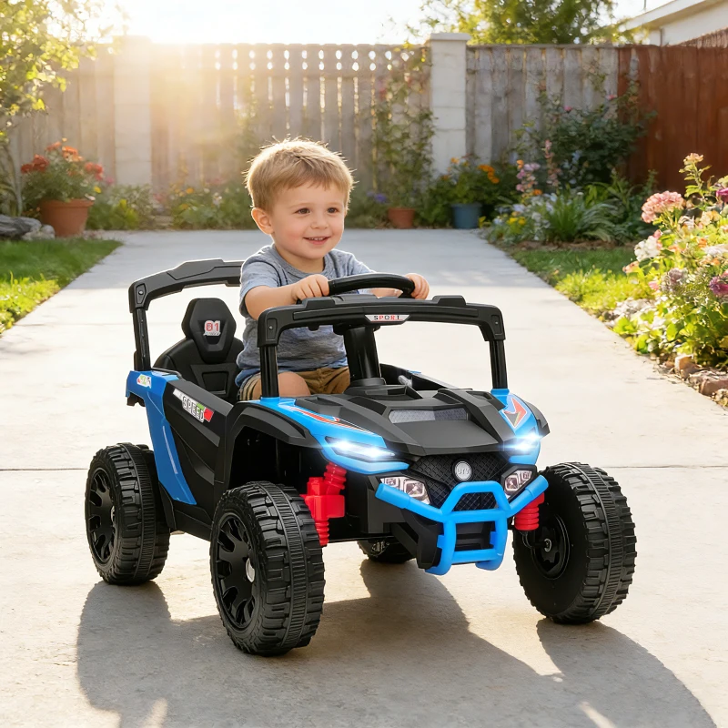 Qaba 12V Kids Ride On Truck, Battery Powered Electric UTV Vehicle with Rear Suspension, Remote Control for 3-5 Years, Blue