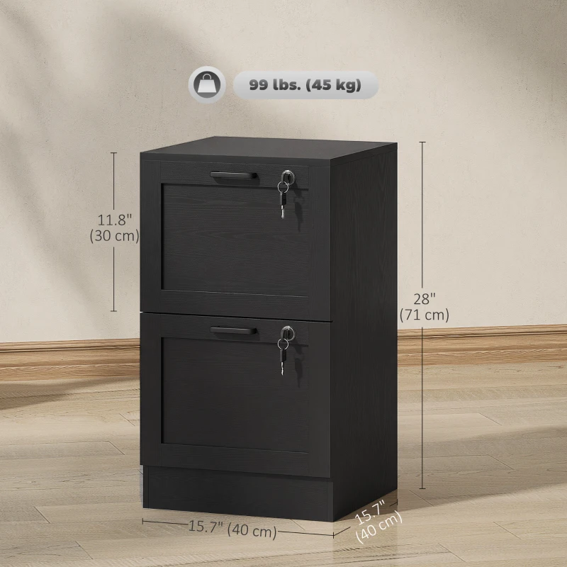 HOMCOM Vertical Filing Cabinet with 2 Drawers, Lock, File Cabinet for Home Office, A4 and Letter Size Files, Black