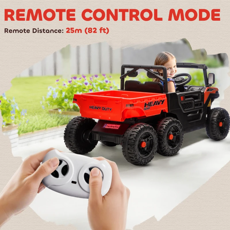 Qaba 24V 4WD Kids Ride On Truck with 6 Wheels Electric Ride On Car with Remote, Dump Bed for 3-6 Years, Red