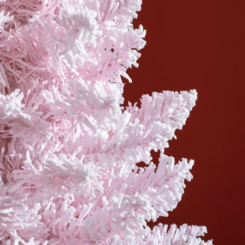 HOMCOM 6ft Pencil Christmas Tree, Slim Artificial Christmas Tree with Realistic Branches and Warm White LED Lights, Pink