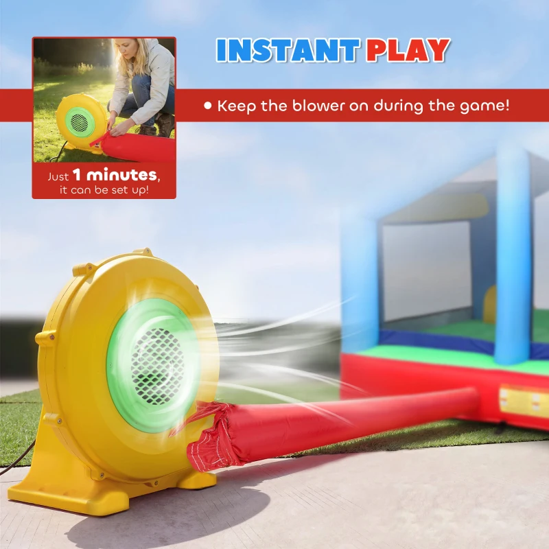 Qaba Bouncy Castle for Kids, Inflatable Bounce House with Slide, Ball Pit, Ring Toss Game, Sunshade and Blower