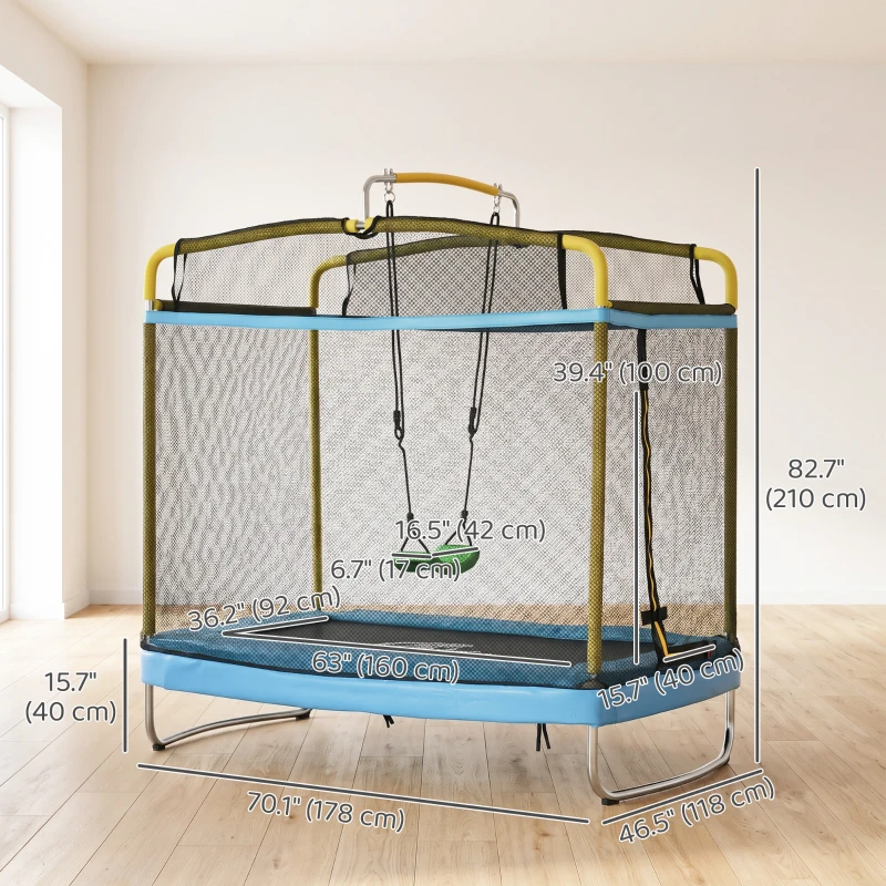 Qaba 6.9FT Kids Trampoline with Safety Net, Gymnastics Bar, Swing, Toddler Trampoline for 3-6 Years Old Outdoor