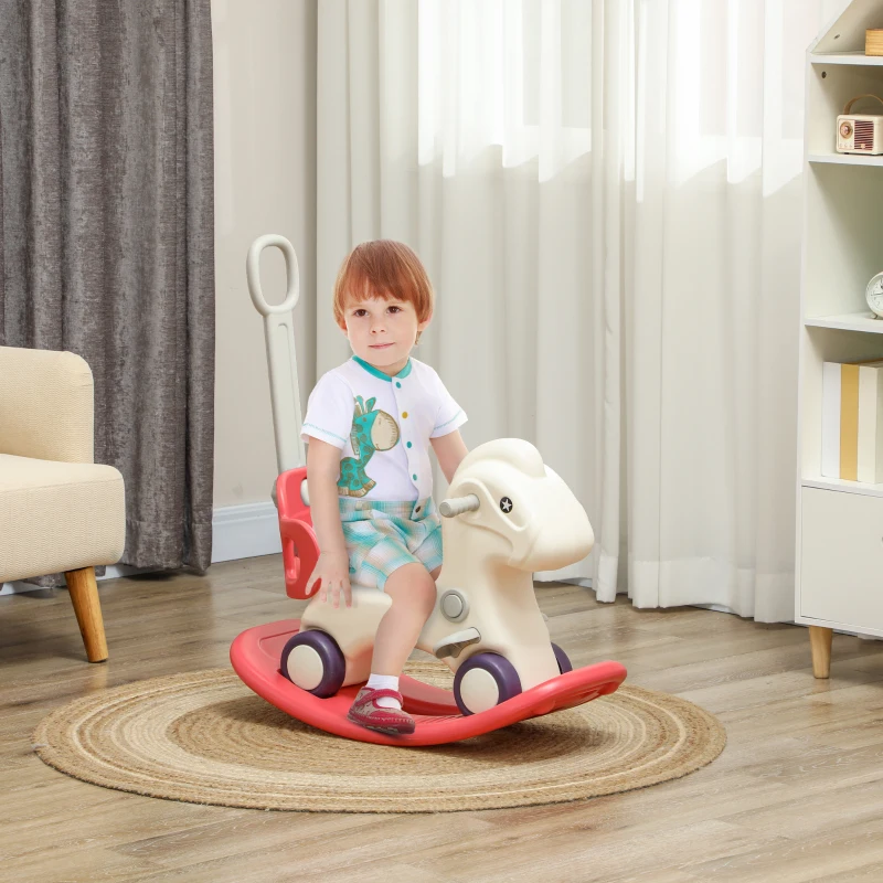 Qaba 4 in 1 Kids Rocking Horse w/ Detachable Balance Board & Push Handel, Red