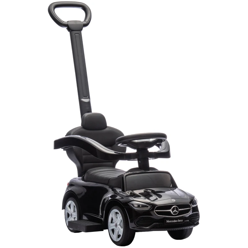 Qaba Mercedes-Benz C-Class Licensed Ride-On Push Car, Baby Stroller Walking Car with Parent Control Handle, Horn, Black