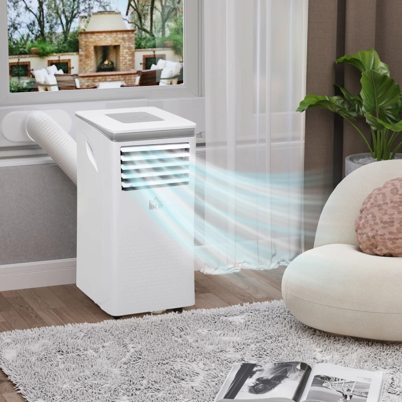 HOMCOM 8000 BTU Portable Air Conditioner for Rooms Uo to 344 Sq.Ft., 4-in-1 Mobile AC Unit with Dehumidifier, Cooling Fan, Sleep Mode, Remote, 24H Timer, Window Installation Kit, White