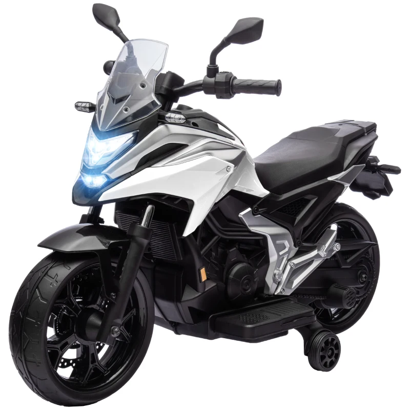 Qaba Honda Licensed 12V Ride on Motorbike for Kids with Headlights Music Training Wheels, for 3-6 Years, White