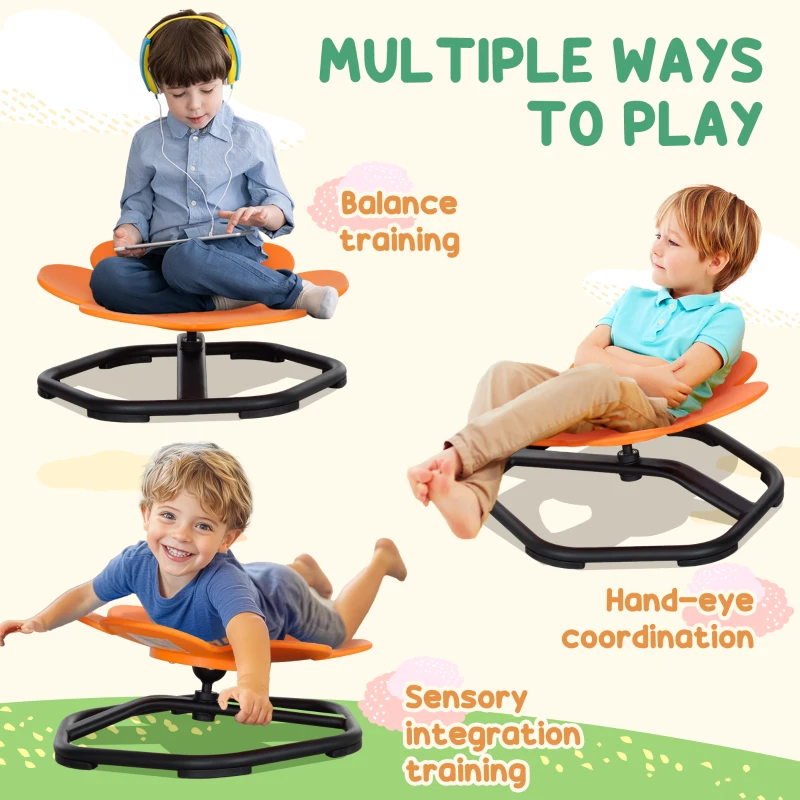 Qaba Sensory Spinning Chair for Autism, Kids, Training Body Balance & Coordination, Orange