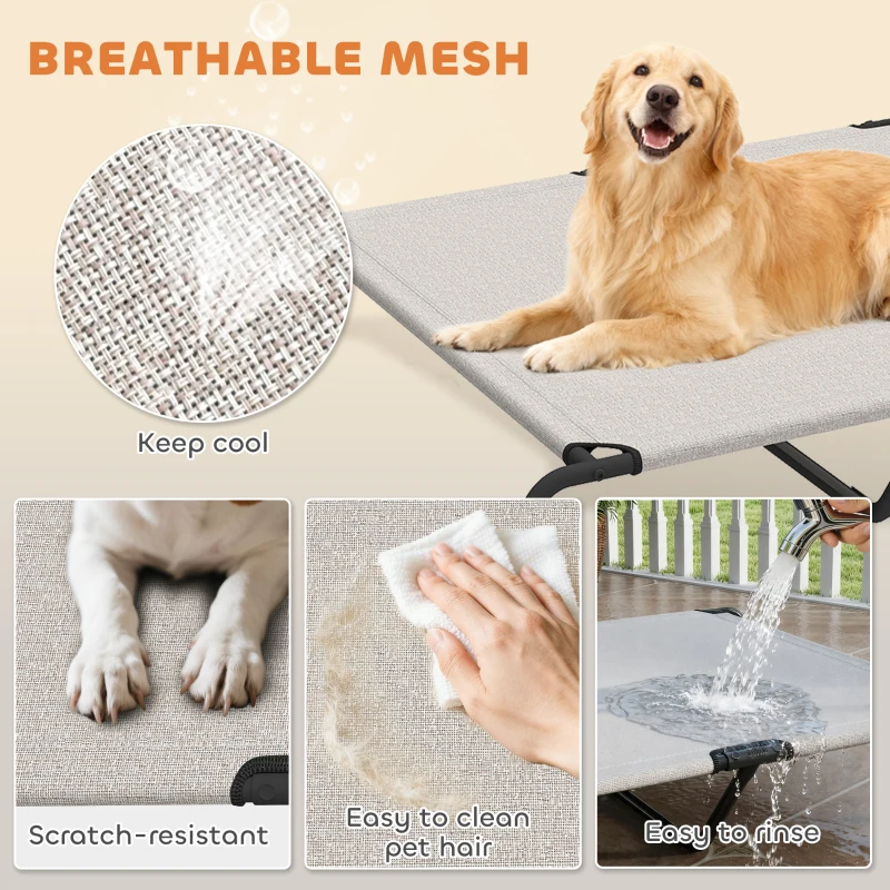 PawHut Elevated Dog Bed, Outdoor Dog Cot, Raised Dog Bed for Large Dogs with Breathable Mesh, Beige