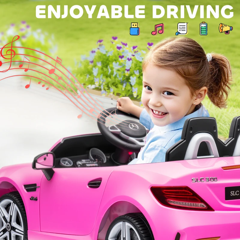 Aosom 12V Ride On Car with Parent Remote Control Two Motors Music Lights Suspension Wheels for 3-6 Years Pink