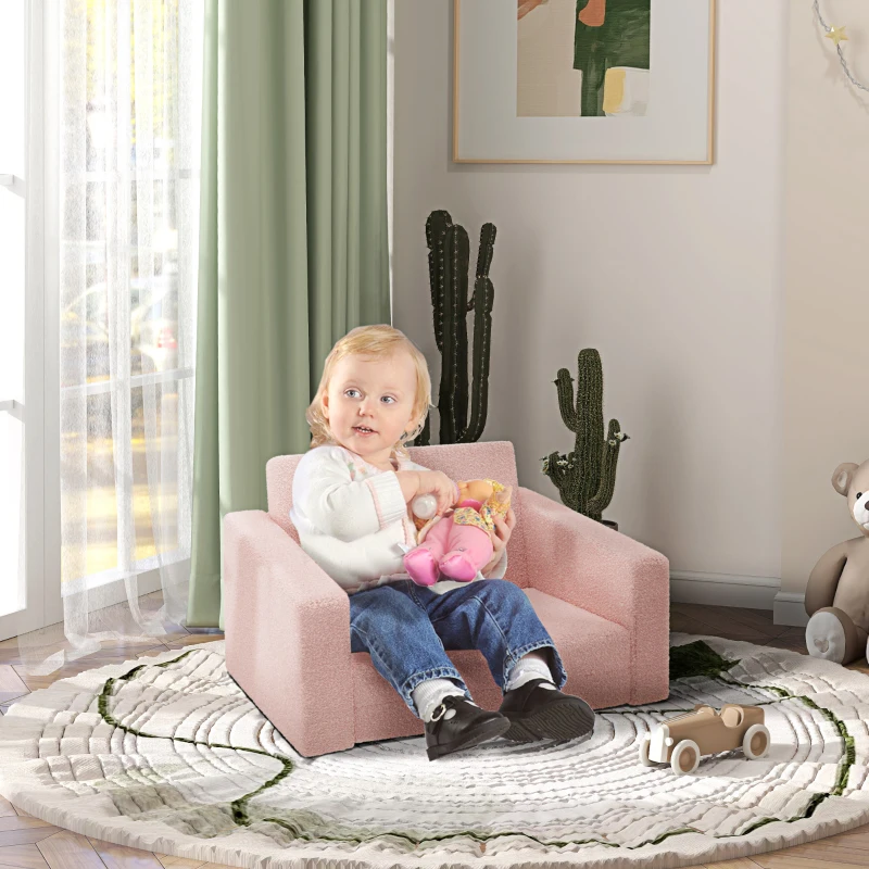 Qaba 2 in 1 Kids Fold Out Chair Convertible Sofa to Lounger w/ Washable Cover for Boys and Girls, Pink