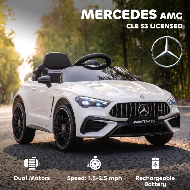 Qaba 12V Electric Car for Kids Licensed Mercedes AMG CLE 53 with Remote, Suspension, Lights, Music for 37-72 Months, White