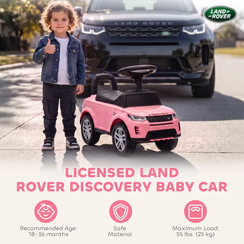 Qaba Licensed Land Rover Ride on Push Car with Anti-Tip Device, Under-Seat Storage, Horn, Engine Sounds for 18-36 M, Pink