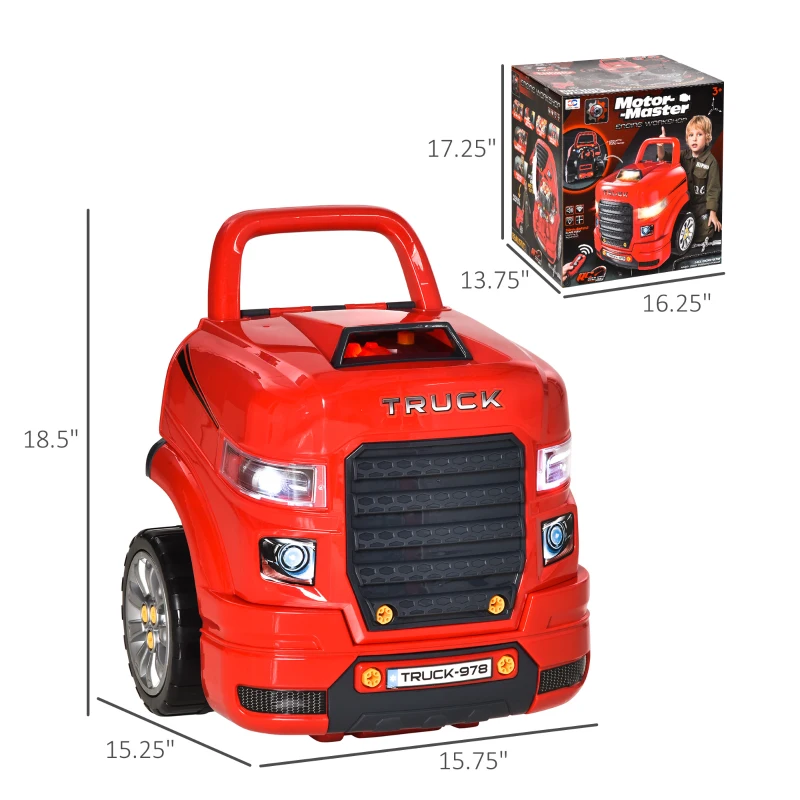 Qaba Mechanic Kids Truck Engine Toy Set, Car Service Play Set, Red