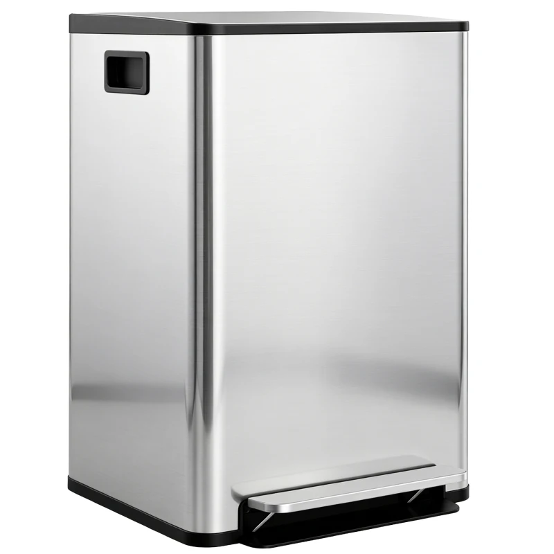 HOMCOM 2 x 30L / 7.9 Gallon Dual Trash Can with Removable Inner Buckets and Handles for Kitchen, Office, Bathroom, Silver