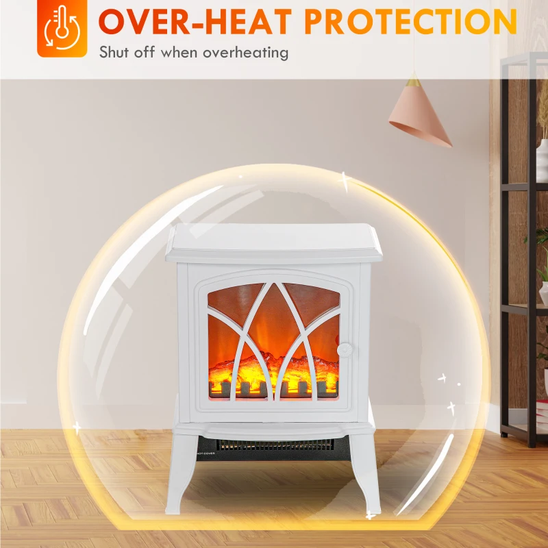 HOMCOM Electric Fireplace Heater, Freestanding Fireplace Stove with Realistic Flames Overheating Protection 750W/1500W, White