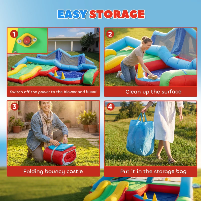 Qaba Bouncy Castle for Kids, Inflatable Bounce House with Slide, Ball Pit, Ring Toss Game, Sunshade and Blower