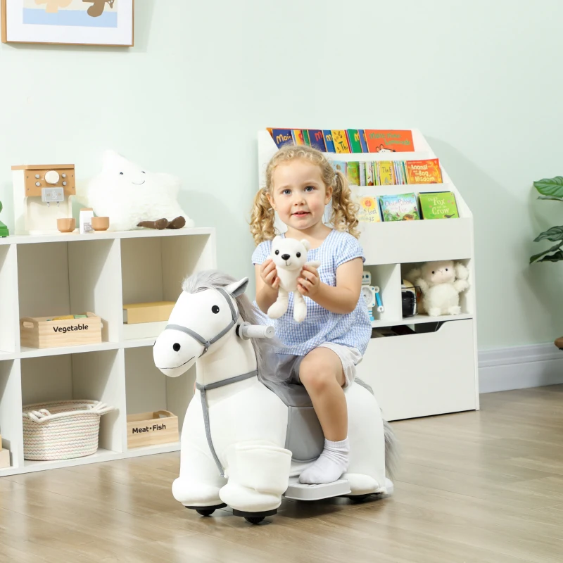 Qaba 6V Ride On Horse, Battery Powered Ride on Toy, Electric Kids Riding Pony with Bear Toy, Music for Aged 1.5-5 Years