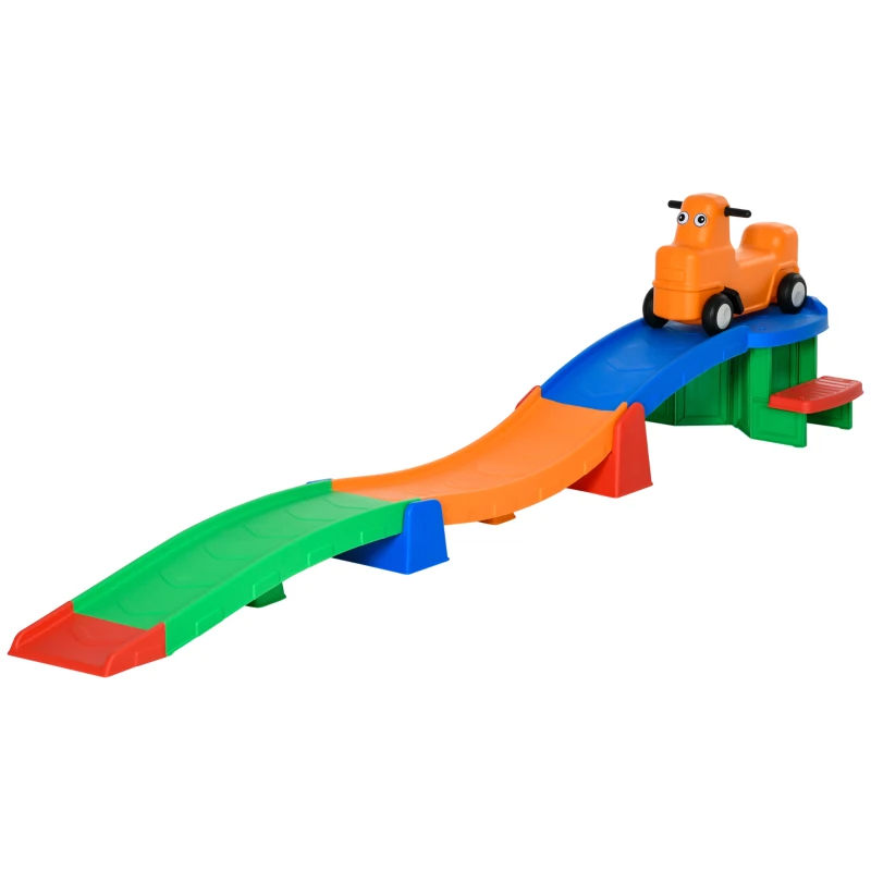 Qaba 9.8 ft Up and Down Roller Coaster for Kids, Thrill 4 Pieces Toddler Roller Coaster Ride on Toy with Side Steps, Sliding Car with Handles, for 2-5 Years Old