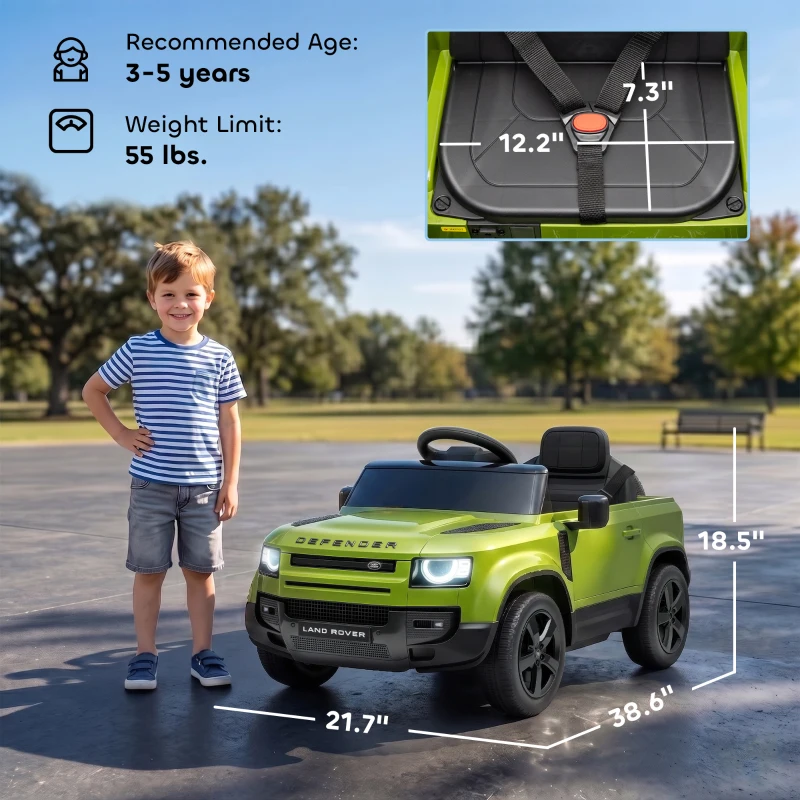 Qaba 12V Ride on Car Licensed Land Rover with Remote, Suspension, Slow Start, 3 Speeds, Lights, Music, Horn for 3-5, Green