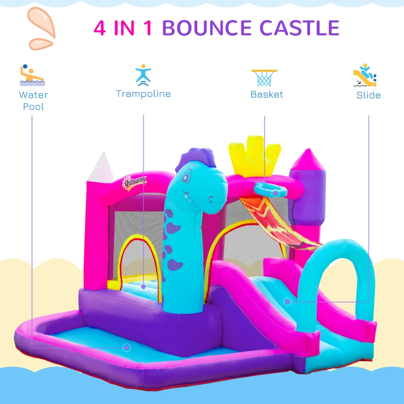 Outsunny Kids Bouncy House with Blower, 4 in 1 Large Bounce Castle with Jumping, Water Pool, Slide for Outdoor and Indoor