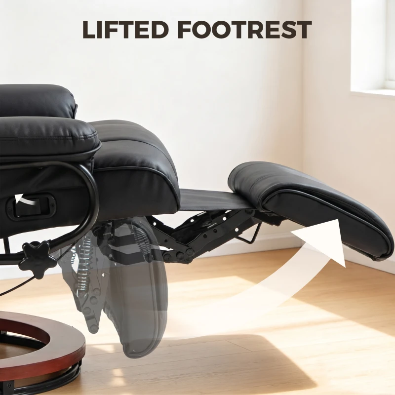 HOMCOM Modern RV Recliner Chair, PU Leather Swivel Recliner Armchair with Footrest for Living Room, Black
