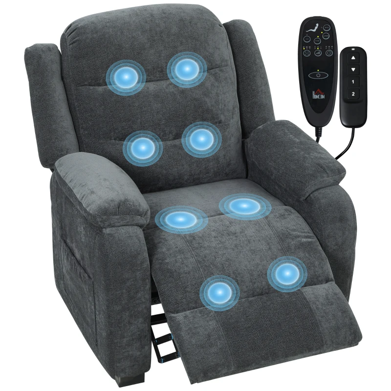 HOMCOM Massage Recliner Chair, Power Recliner with Quiet Brushless Motor, Remote, Pockets, 2 Memory Positions, Dark Grey