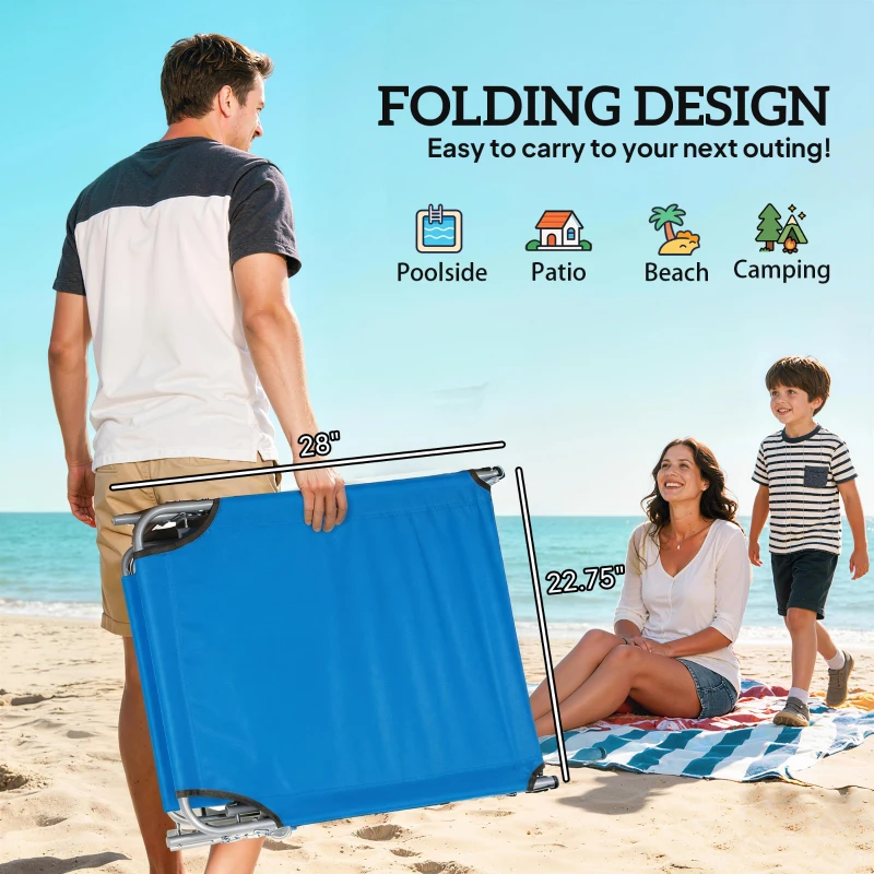 Outsunny Outdoor Pool Chaise Lounge Chair, Folding Tanning Chair with Sun Shade, Blue